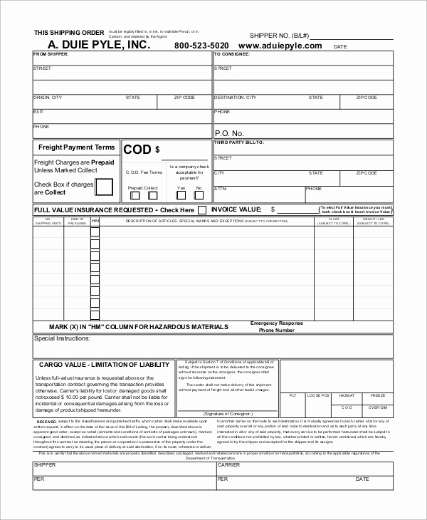 Generic Bill Of Lading Lovely 8 Sample Bill Of Lading forms