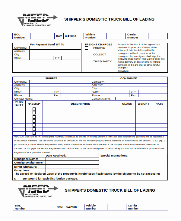 Generic Bill Of Lading Lovely Simple Bill Of Lading Template 11 Free Word Pdf