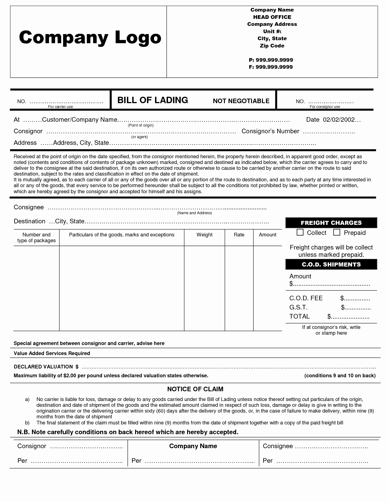 Generic Bill Of Lading Luxury Estes Express Bill Of Lading Pdf Download