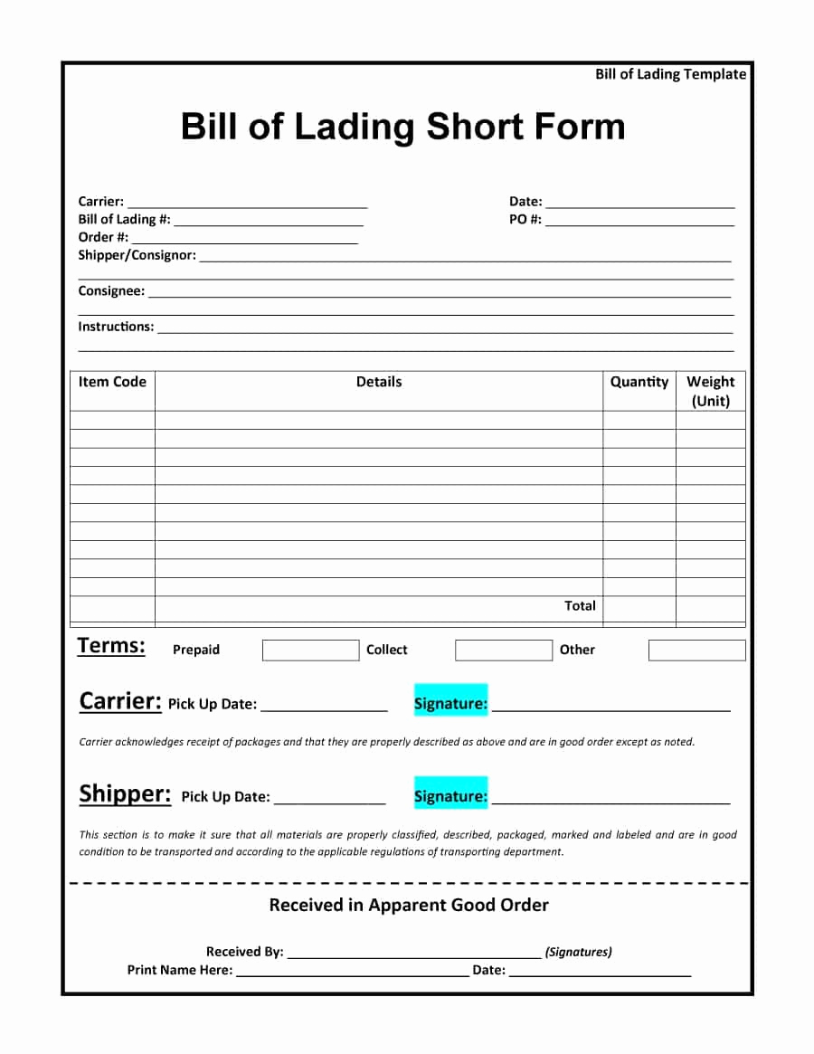 Generic Bill Of Lading New 40 Free Bill Of Lading forms &amp; Templates Template Lab