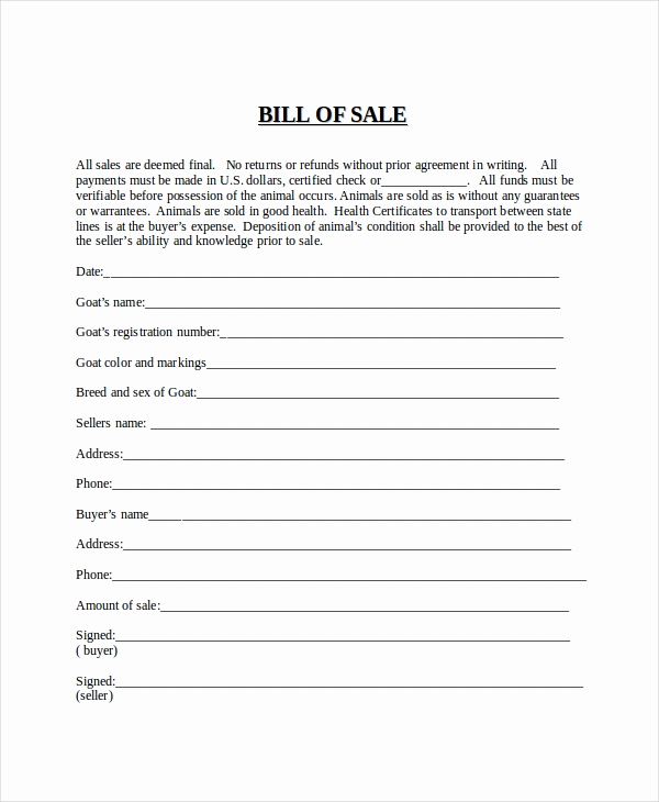 Generic Bill Of Sale form Inspirational Generic Bill Of Sale Template 12 Free Word Pdf