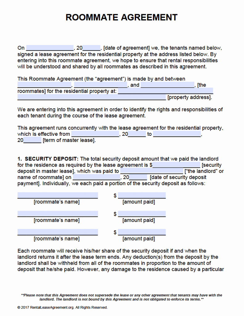 Generic Lease Agreement Pdf Inspirational Free Roommate Agreement Template form – Adobe Pdf – Ms Word