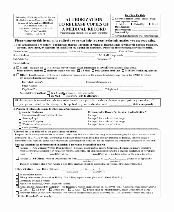 Generic Medical Records Release form Awesome 9 Sample Medical Records Release forms