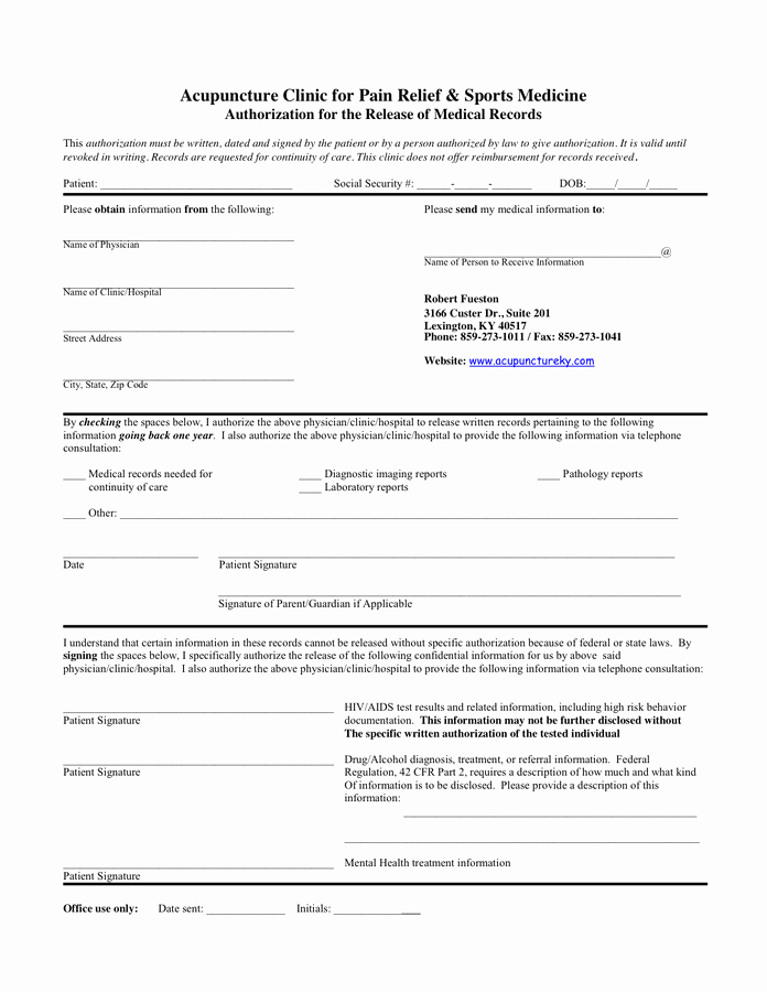 Generic Medical Records Release form Best Of Medical Records Release In Word and Pdf formats
