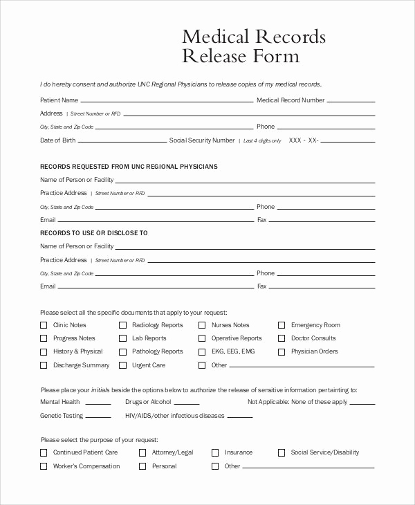 Generic Medical Records Release form Fresh Generic Medical Records Release form Template
