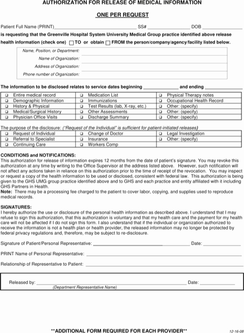 Generic Medical Records Release form Lovely Download Generic Authorization Medical Release form for