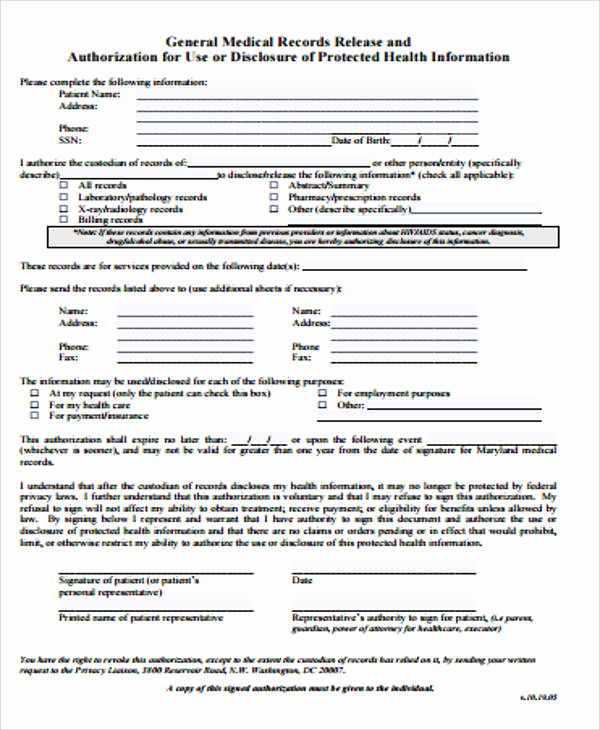 Generic Medical Records Release form Lovely General Release form Sample 8 Examples In Word Pdf