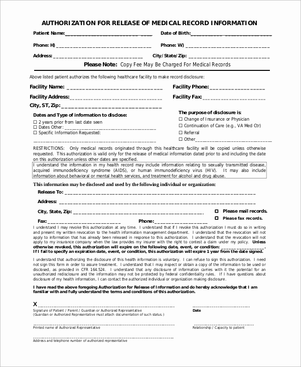 Generic Medical Records Release form Luxury Generic Medical Release form
