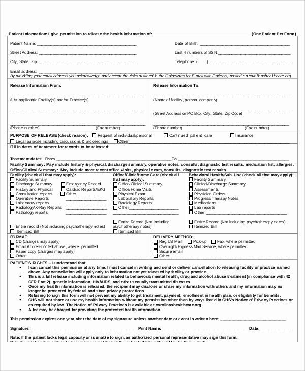 Generic Medical Records Release form New Sample Medical Authorization Release form 8 Examples In