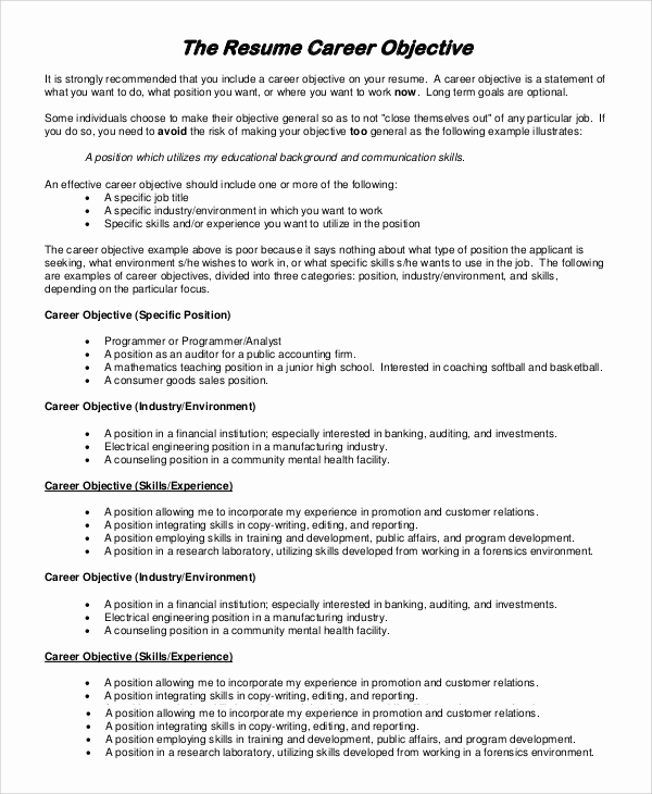 Generic Objective for Resume Unique Resume Objective Example 8 Samples In Pdf Word