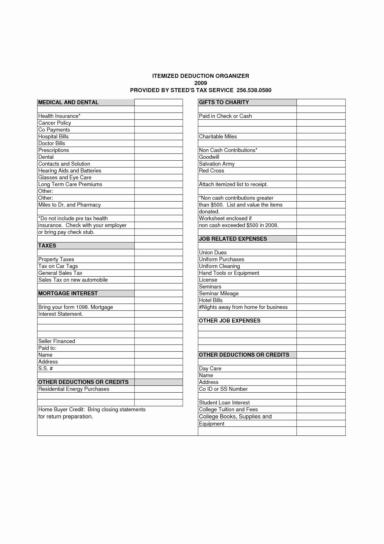 Goodwill Donation Spreadsheet Template Awesome Itemized Deductions Spreadsheet Printable Spreadshee