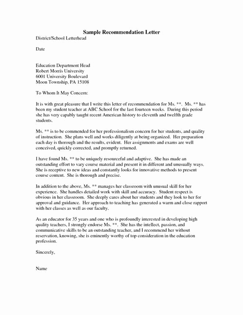 Grad School Letter Of Recommendation Awesome Re Mendation Letter Sample for Scholarship &amp; Graduate