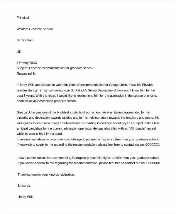 Grad School Letter Of Recommendation Best Of Letter Re Mendation for Graduate School