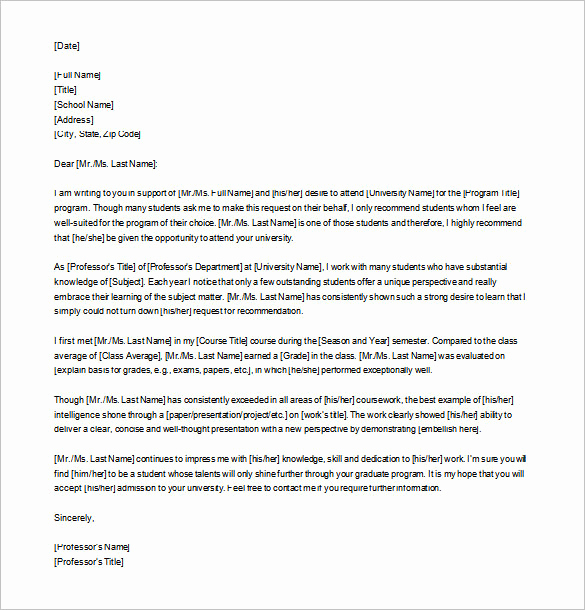 Grad School Letter Of Recommendation Lovely Letter Of Re Mendation for Graduate School – 10 Free