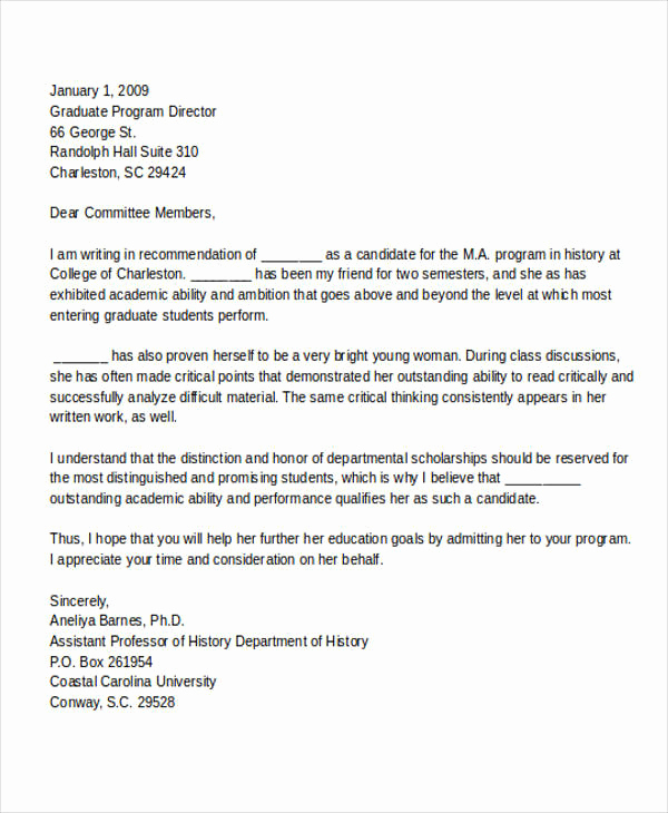 Grad School Letter Of Recommendation Unique 7 Graduate School Re Mendation Letters Free Sample