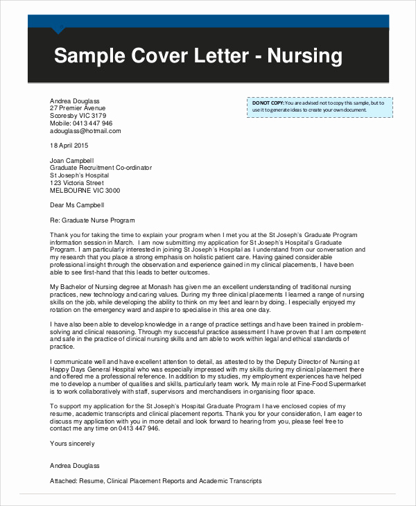 Graduate Nurse Cover Letter Awesome 8 Nursing Cover Letter Examples