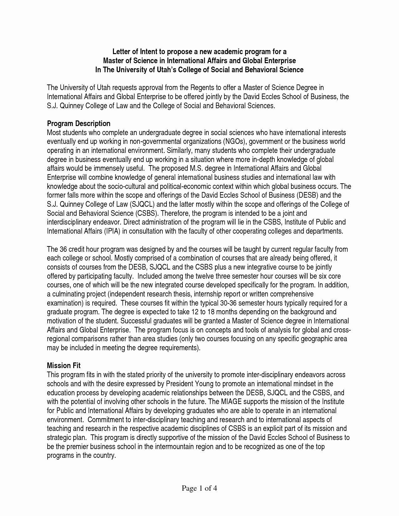 Graduate School Letter Of Intent Luxury Sample Letter Intent for Grad School Admission