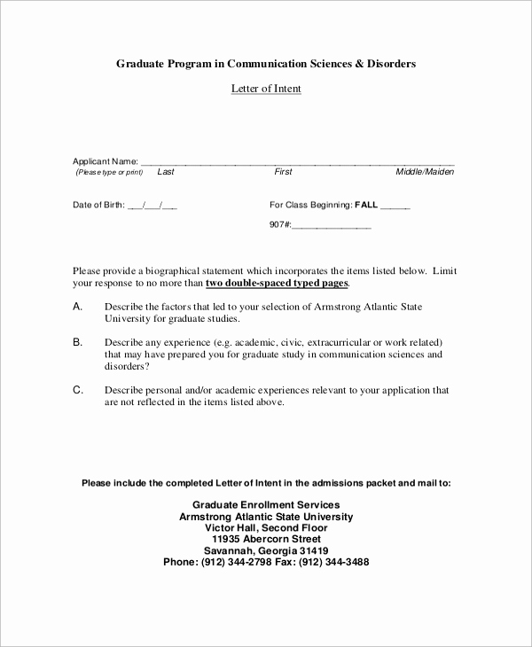 Graduate School Letter Of Intent Unique Sample Letter Of Intent 47 Examples In Pdf Word