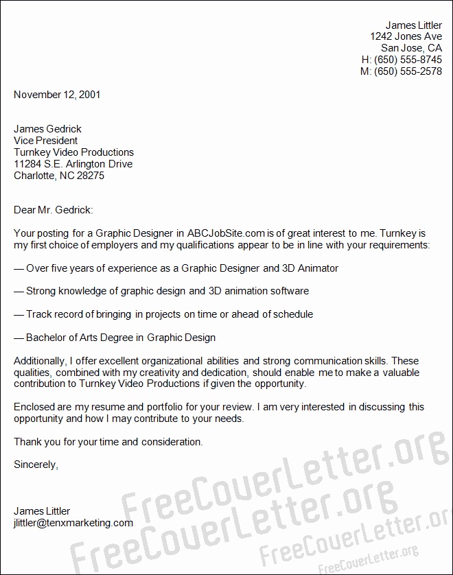 Graphic Design Cover Letter Examples Beautiful Graphic Designer Cover Letter Sample