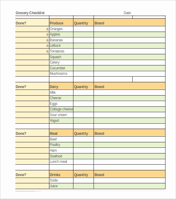 Grocery List Template Excel Awesome 35 Checklist Templates Free Sample Example format
