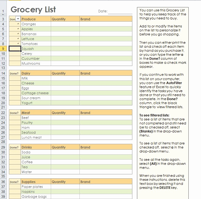 Grocery List Template Excel Best Of Grocery List Template Excel