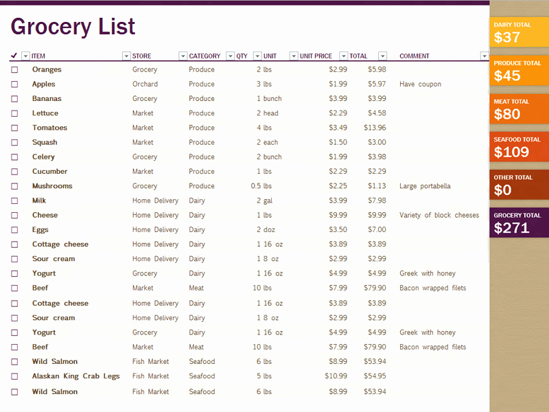 Grocery List Template Excel Elegant 7 Shopping List Templates