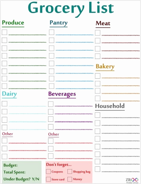 Grocery List Template Excel New 6 Grocery List Templates formats Examples In Word Excel