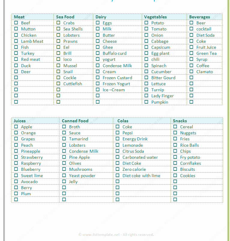 Grocery List Template Word Awesome Free Printable Grocery List Templates