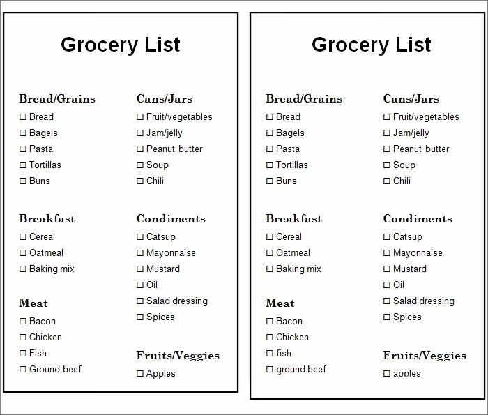 Grocery List Template Word Best Of Grocery List Template 7 Free Word Pdf Documents