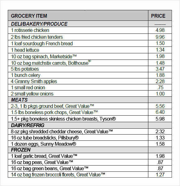 Grocery List Template Word Lovely Sample Grocery List 9 Documents In Pdf Word Excel