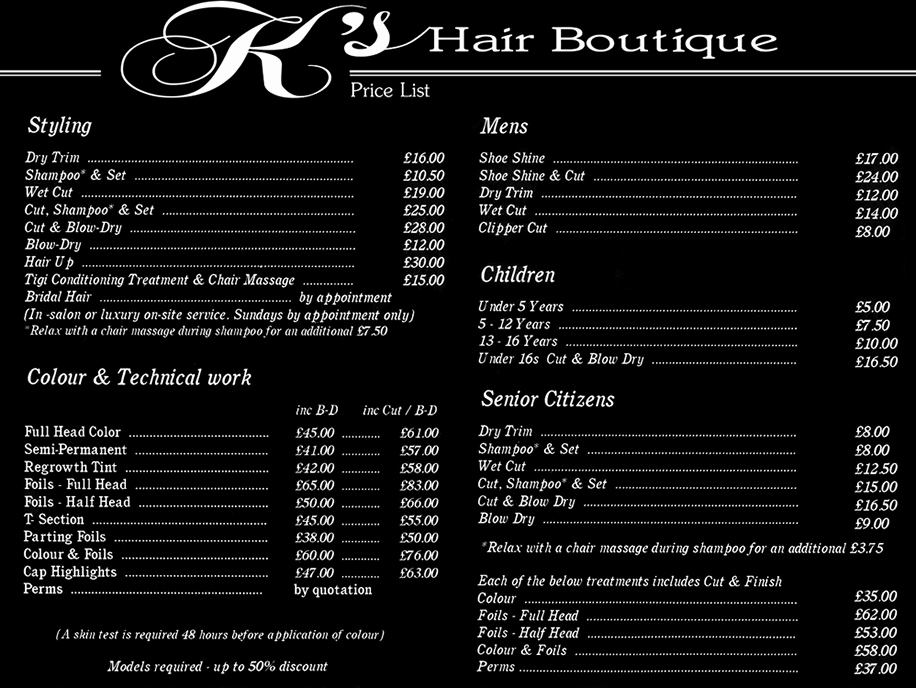 Hair Salon Price Lists Beautiful Hair Salon – Arj Design