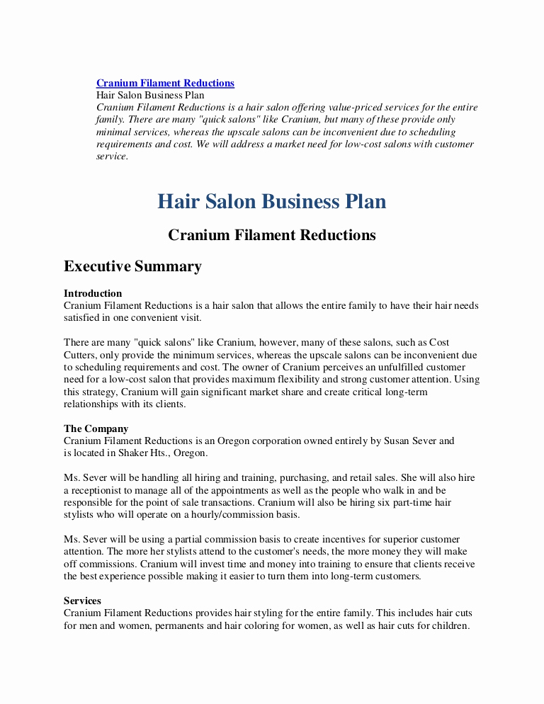 Hair Salons Business Plan Inspirational Business Plan Hairl Salon