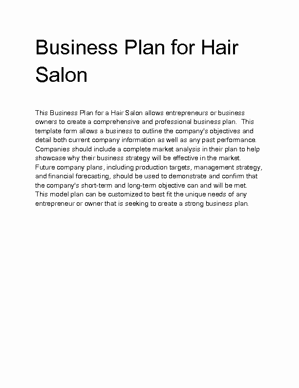 Hair Salons Business Plan New Wel E to Docs 4 Sale