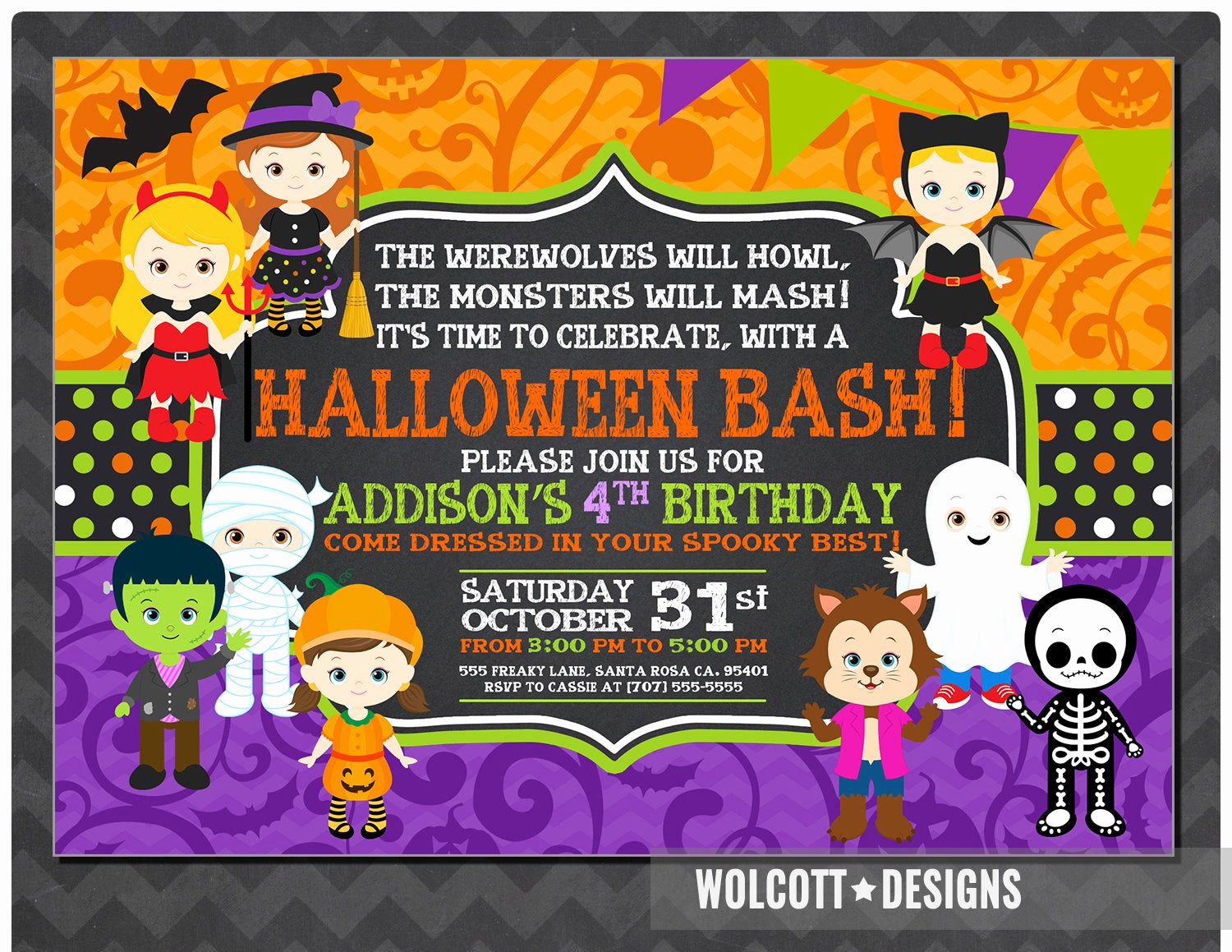 Halloween Birthday Party Invitations Awesome Girls Halloween Party Invitation Kids Halloween Party