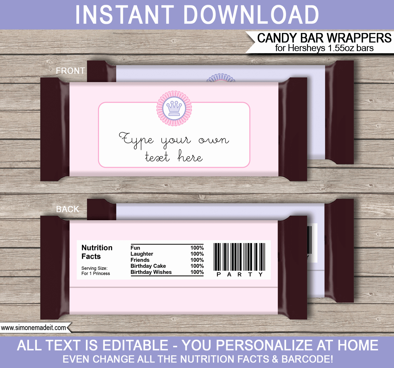 Hershey Bar Wrapper Template Elegant Princess Party Hershey Candy Bar Wrappers