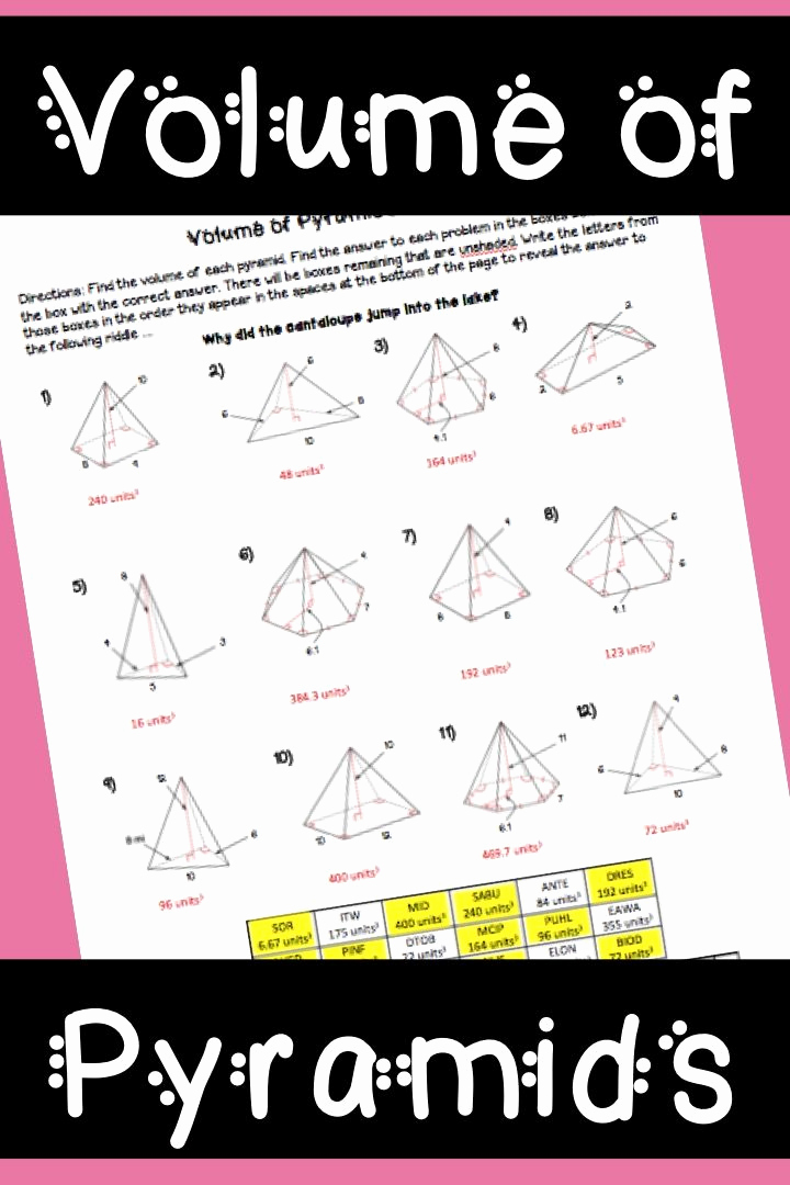 High School Geometry Worksheets Beautiful Volume Of Pyramids Puzzle Worksheet