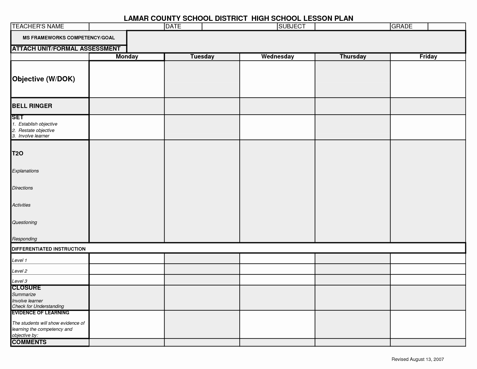 High School Lesson Plan Template Best Of Lcsd High School Lesson Plan Template