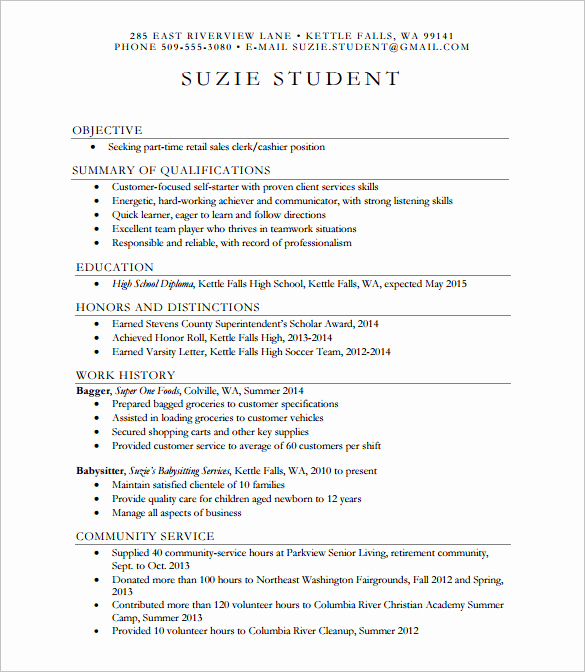 student sample resume templates