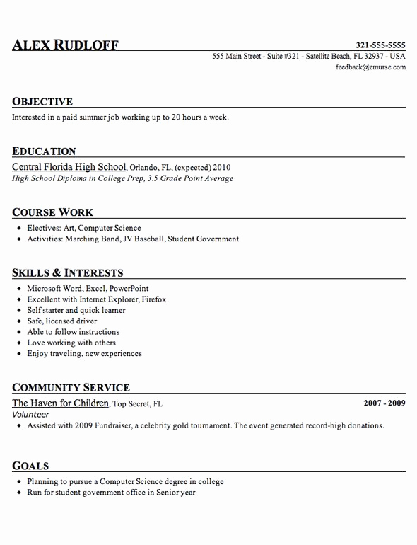High School Student Resume Examples Lovely High School Student Resume Template Tips 2018