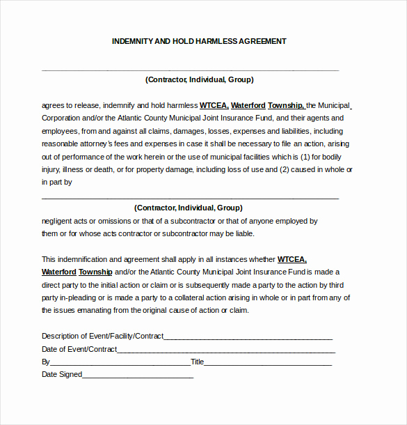 Hold Harmless Agreement form Beautiful 11 Hold Harmless Agreement Templates– Free Sample
