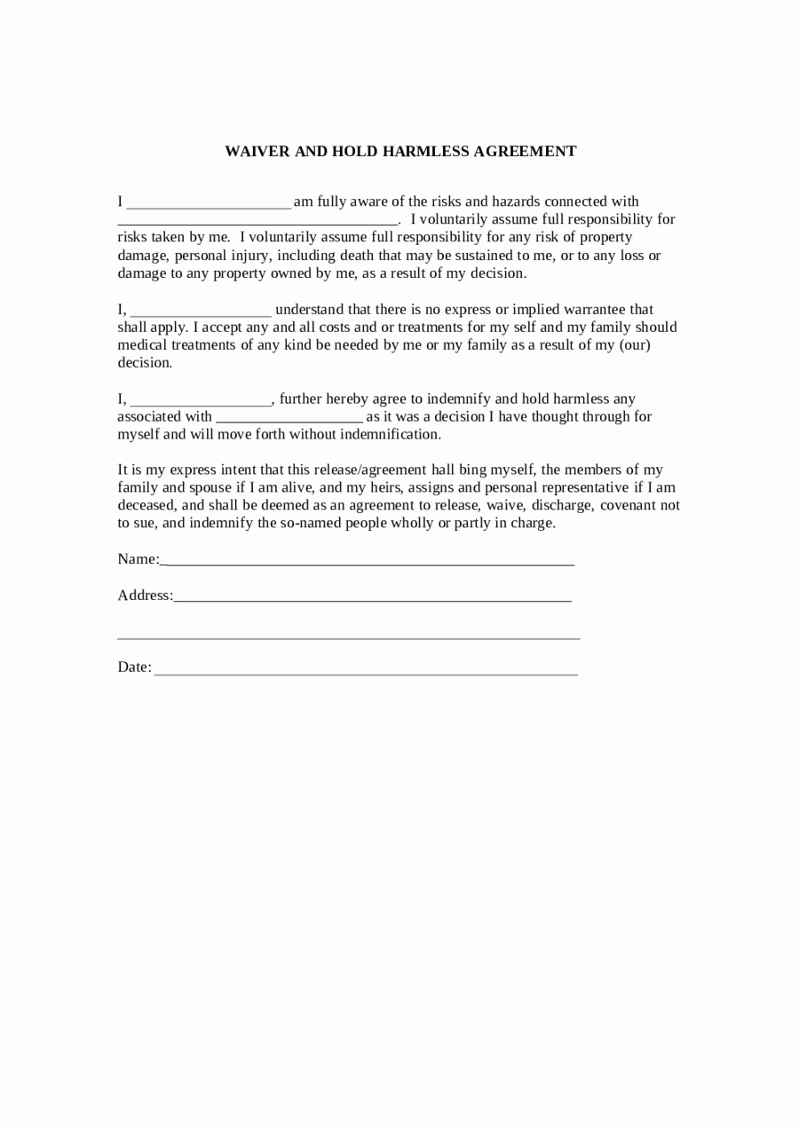 Hold Harmless Agreement form Elegant 2019 Hold Harmless Agreement Fillable Printable Pdf