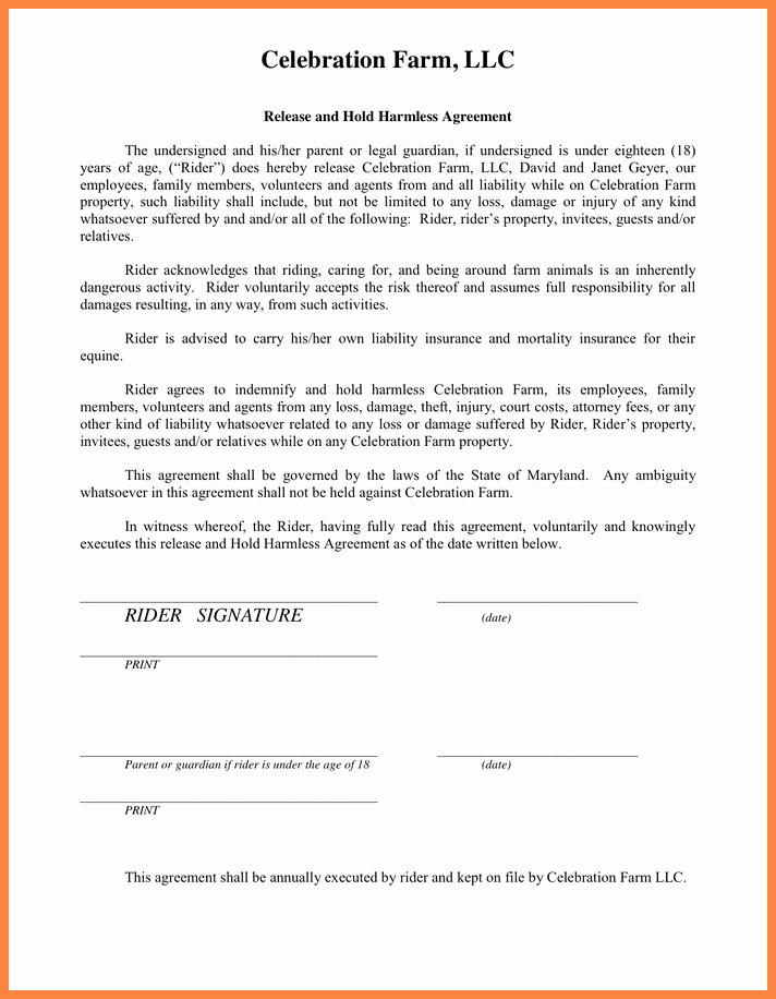 Hold Harmless Agreement form Elegant 5 Release and Hold Harmless Agreement form