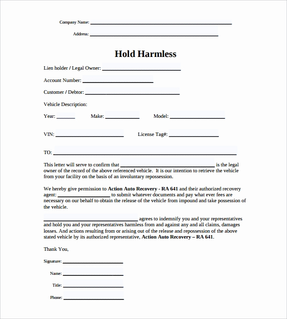 Hold Harmless Agreement form Luxury Hold Harmless Agreement 11 Download Documents In Pdf