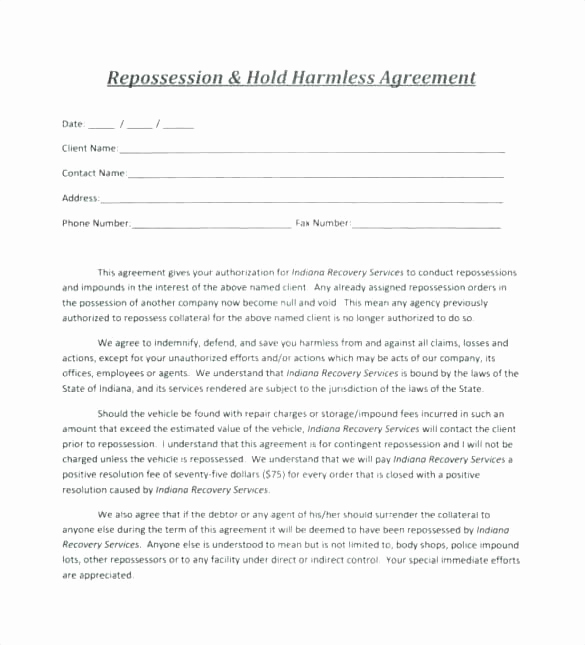 Hold Harmless Clause Example Beautiful Hold Harmless Clause Template