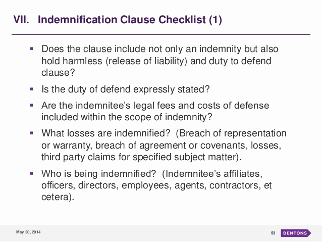 Hold Harmless Clause Example Best Of Indemnification An Overview and Trends In M&amp;a