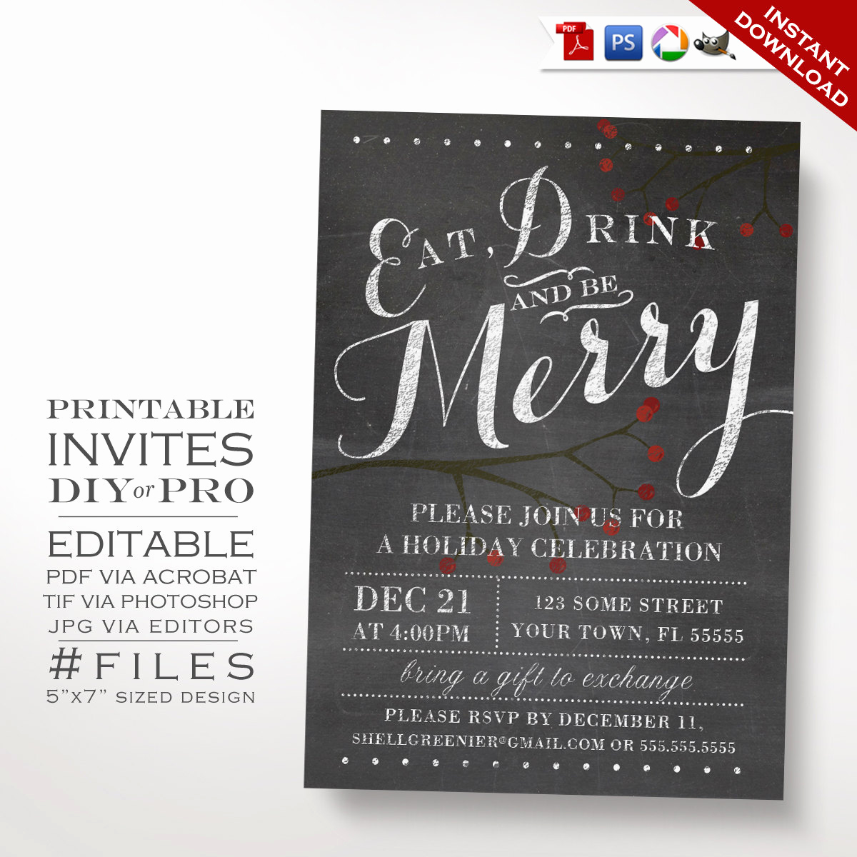 Holiday Party Invitation Template Elegant Christmas Invitation Template Winter Chalkboard Holiday