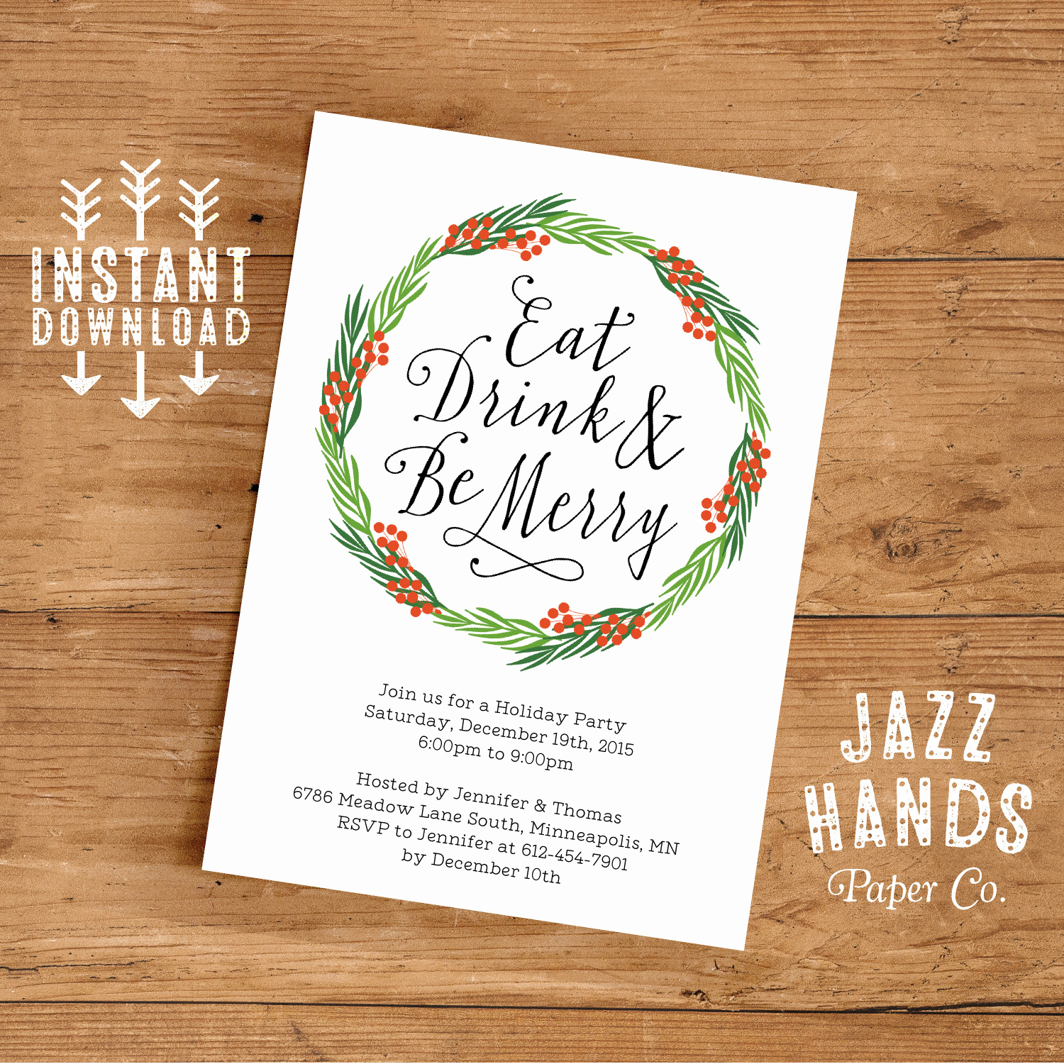 Holiday Party Invitation Template New Eat Drink and Be Merry Invitation Template Diy Printable