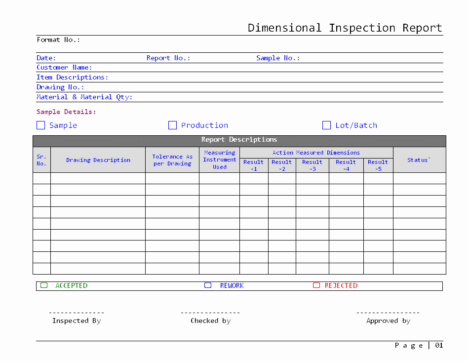 Home Inspection Report Template Fresh Dimensional Inspection Report
