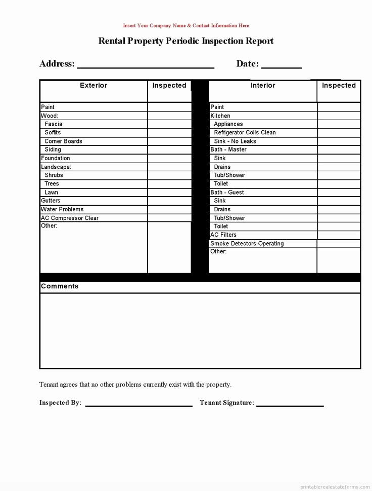 Home Inspection Report Template Inspirational Free Printable Rental Property Periodic Inspection Report