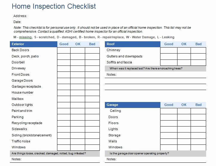 Home Inspection Report Template Unique Home Inspection Checklist Template Excel and Word